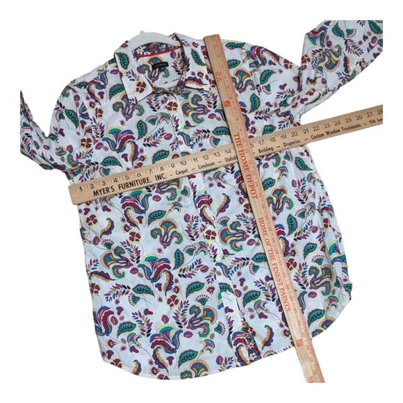 Talbots cotton multi paisley floral novelty folk button up long sleeve top Large - Picture 3 of 8